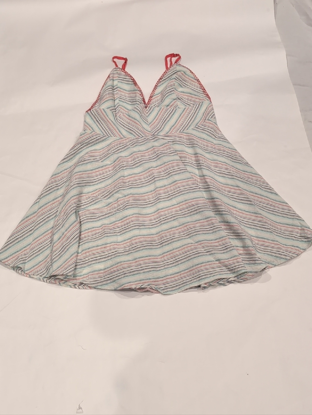 Paper Crane Multicolor Striped Backless Sttsppy Dress with Red Trim - L